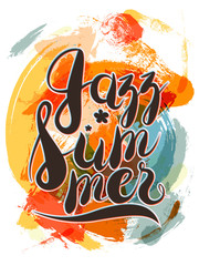 Hashtag Jazz Summer Lettering on Spot Background, orange and red