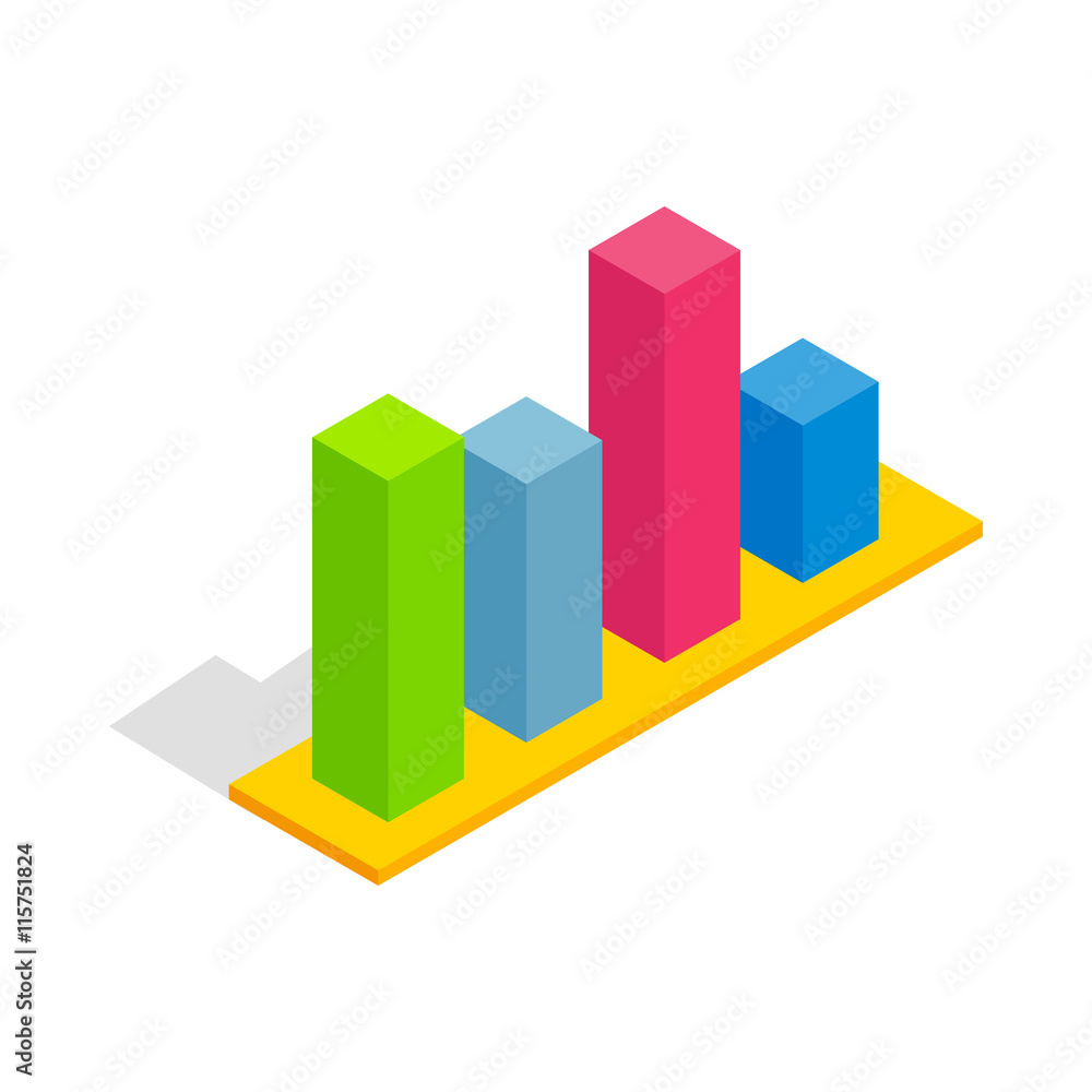 Poster chart in columns icon in isometric 3d style isolated on white background. compute symbol