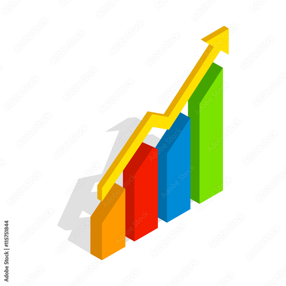 Aufkleber chart arrow up icon in isometric 3d style isolated on white background. compute symbol