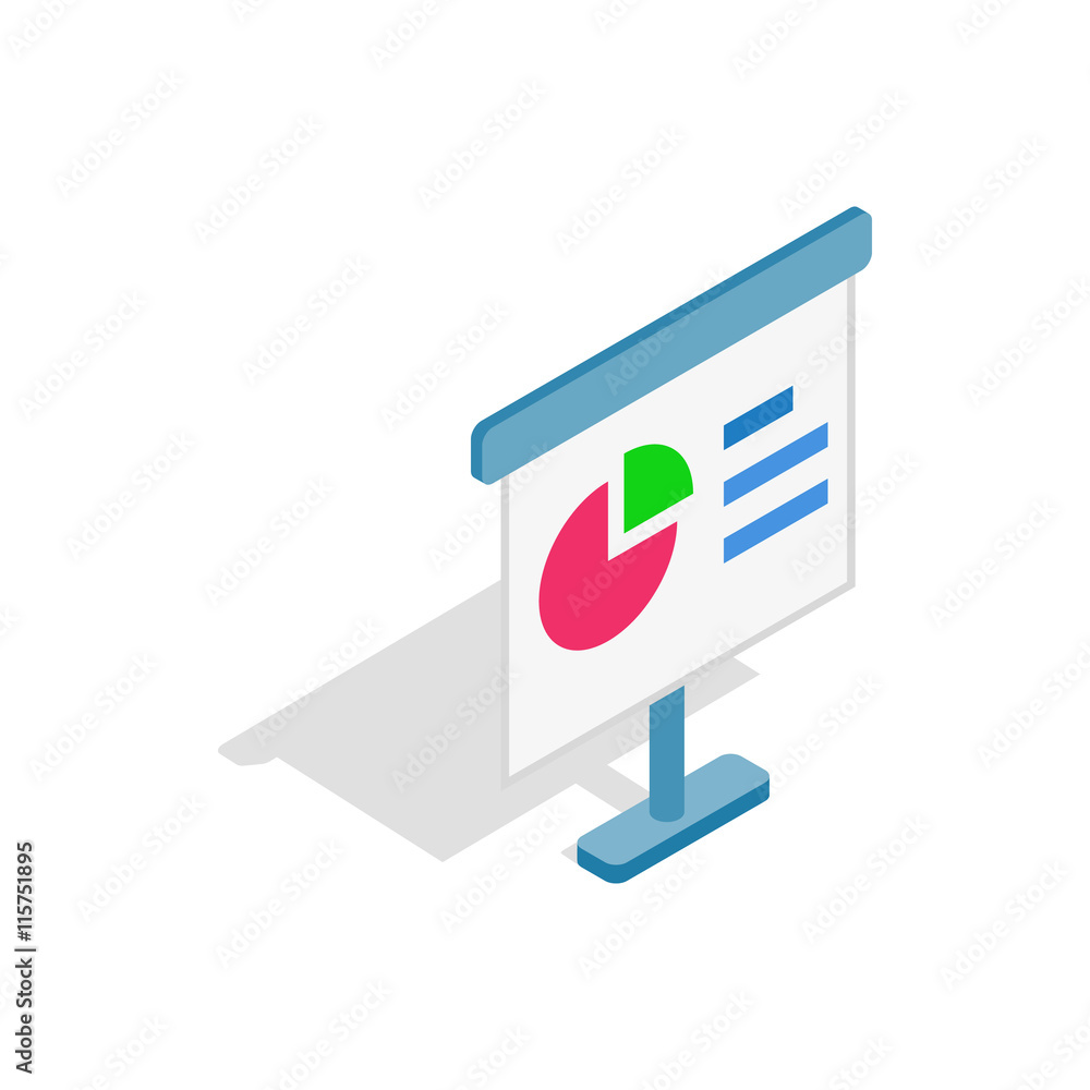 Aufkleber signboard with chart icon in isometric 3d style isolated on white background. compute symbol
