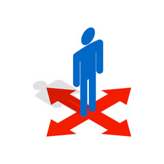 Man at crossroads icon in isometric 3d style isolated on white background. People symbol