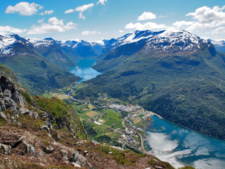 Naklejka na ściany i meble Loen, the views of the Nordfjord landscape - Loen Skylift - Travelling in Norway. It also the view from the ferrata. 