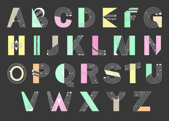Creative geometric Alphabet. Postmodernist design typeface in Memphis style. Vector - 115752839