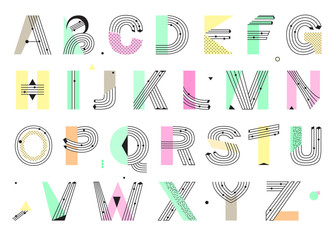Creative geometric Alphabet. Postmodernist design typeface in Memphis style. Vector - 115752859