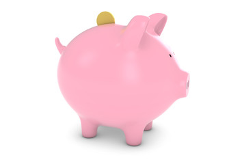 Piggy Bank with Gold Coin 3D Illustration
