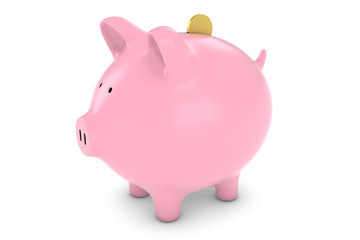 Piggy Bank with Gold Coin 3D Illustration