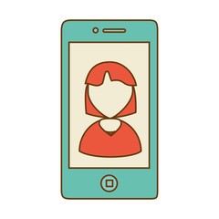 Mobile smartphone showing woman picture, vector illustration graphic.