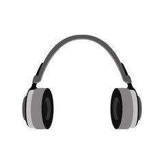 Music headphone device in black and white colors, vector illustration graphic.