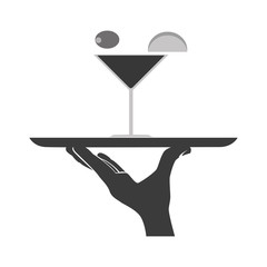 Waiter serving a dish in black and white colors, vector illustration graphic.