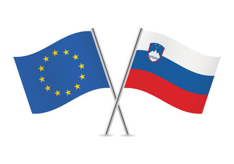 European Union and Slovenian flags. Vector illustration.