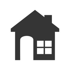 Real estate business icon in black and white colors, vector illustration graphic.