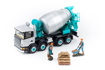 Miniature concrete mixer truck with workers