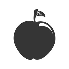 Delicious apple fruit isolated flat icon in black and white colors, vector illustration.