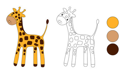 Coloring page Little cute giraffe isolated on white background for kid colouring book. Vector illustration