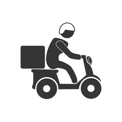 Courier on motorcycle in black and white colors, vector illustration graphic.