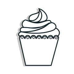 Delicious cupcake dessert in black and white colors, vector illustration graphic.