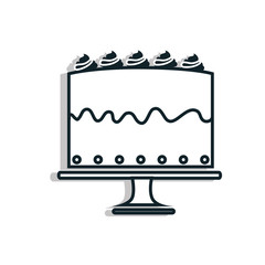 Delicious and fresh cake in black and white colors, isolated flat icon.