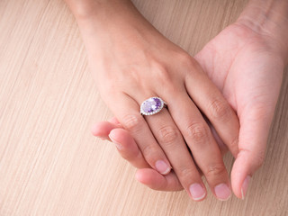 Jewel ring on woman hand