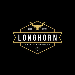 Vintage label with silhouette of bull head. Texas Wild West Theme. Vector illustration