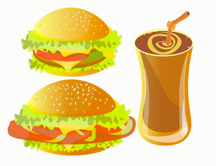  set hamburger and a drink chilled.  illustration