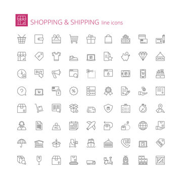 Line icons. Shopping and shipping