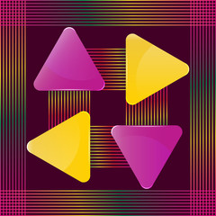 Yellow and violet glass triangular presentation signs with colorful lines design