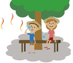 熱中症対策をするこども