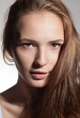 Fototapeta premium close up portrait of female model beautiful caucasian brunette woman, natural beauty