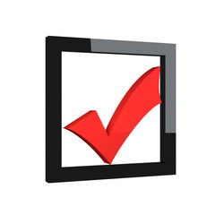  黒枠に赤のチェックマークの3Dレンダリング画像