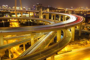Papier Peint photo Pont de Nanpu Photographie aérienne au pont viaduc viaduc de Shanghai de nuit