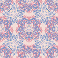 Vector Seamless Colored Ornate Pattern. Hand Drawn Mandala Texture, Vintage Style