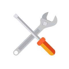 Wrench and screwdriver flat icon isolated on white background Vector 