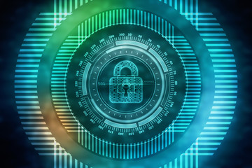 Security concept: Lock on digital screen, contrast, 3d render