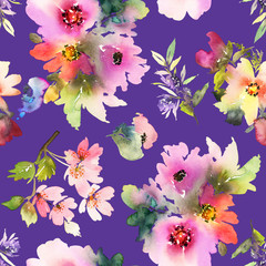 Seamless pattern with flowers watercolor