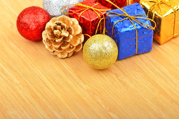 Christmas decor on wooden background