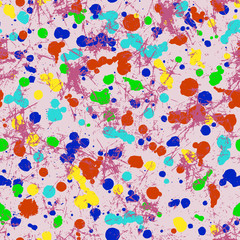 Vector seamless pattern with watercolor ink blots, splash and brush strokes. Colorful creative artistic background Series of Drawn Creative Seamless Patterns and vector  Blots, Brush, Strokes.