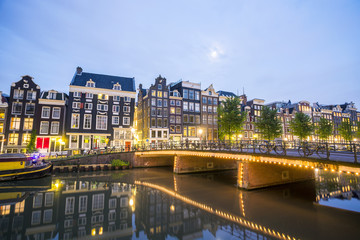 Charming houses and canal in Amsterdam, The Netherlands