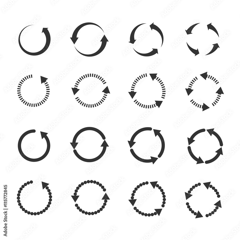 Poster circle refresh reload rotation loop vector arrows set. sign reload with arrow and illustration rotat