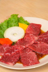 high quality premium Fresh Beef slices on white plate korean grilled menu