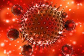 Virus cells isolated on colour background. 3D rendering