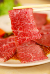 Beef Sliced holding with chopstick