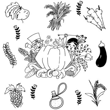 Vegetable in doodle art Thanksgiving