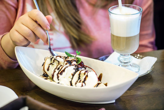 Women Eating Banana Split