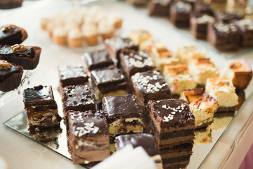 Delicious wedding reception candy bar dessert table