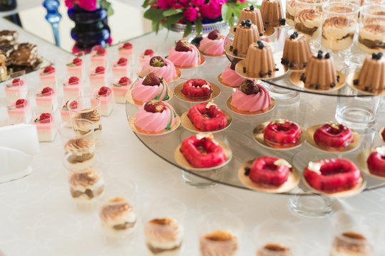 Delicious wedding reception candy bar dessert table