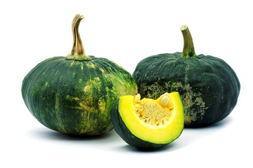 Small piece of green asian pumpkin on white background.