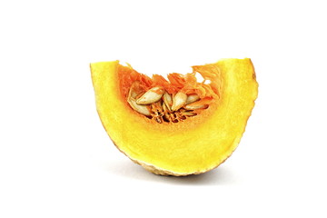 Small piece of yellow asian pumpkin on white background.