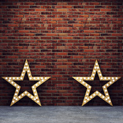Brick wall and concrete floor with retro stars