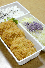 Tonkatsu bento set, pork cutlet with Japanese rice and salad the most popular japan dish