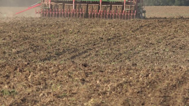 Complex seeder sower equipment cultivate sow crops in soil. 4K